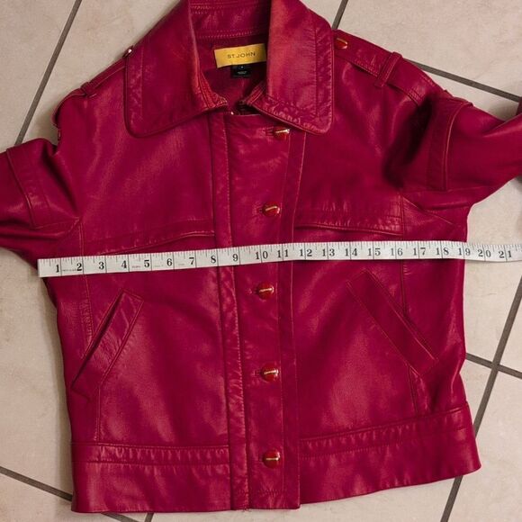 St. John lamb's leather moto jacket red size 6 - Picture 12 of 15